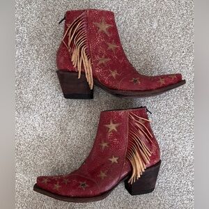 Old Gringo RARE Stars Distressed Yippee Ki Yay Fringed Western Ankle Boots 7.5B